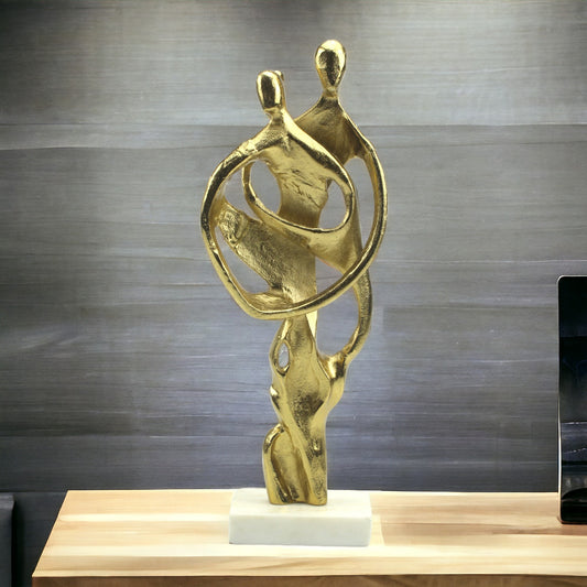 Golden Aluminum Handcrafted Couple Sculpture: Unique Decor Accent for Home