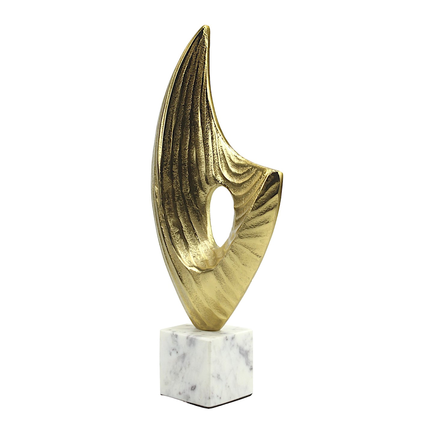 Golden Aluminum Ornament Sculpture: Handcrafted Elegance on Marble Base