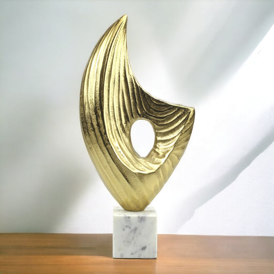Golden Aluminum Ornament Sculpture: Handcrafted Elegance on Marble Base