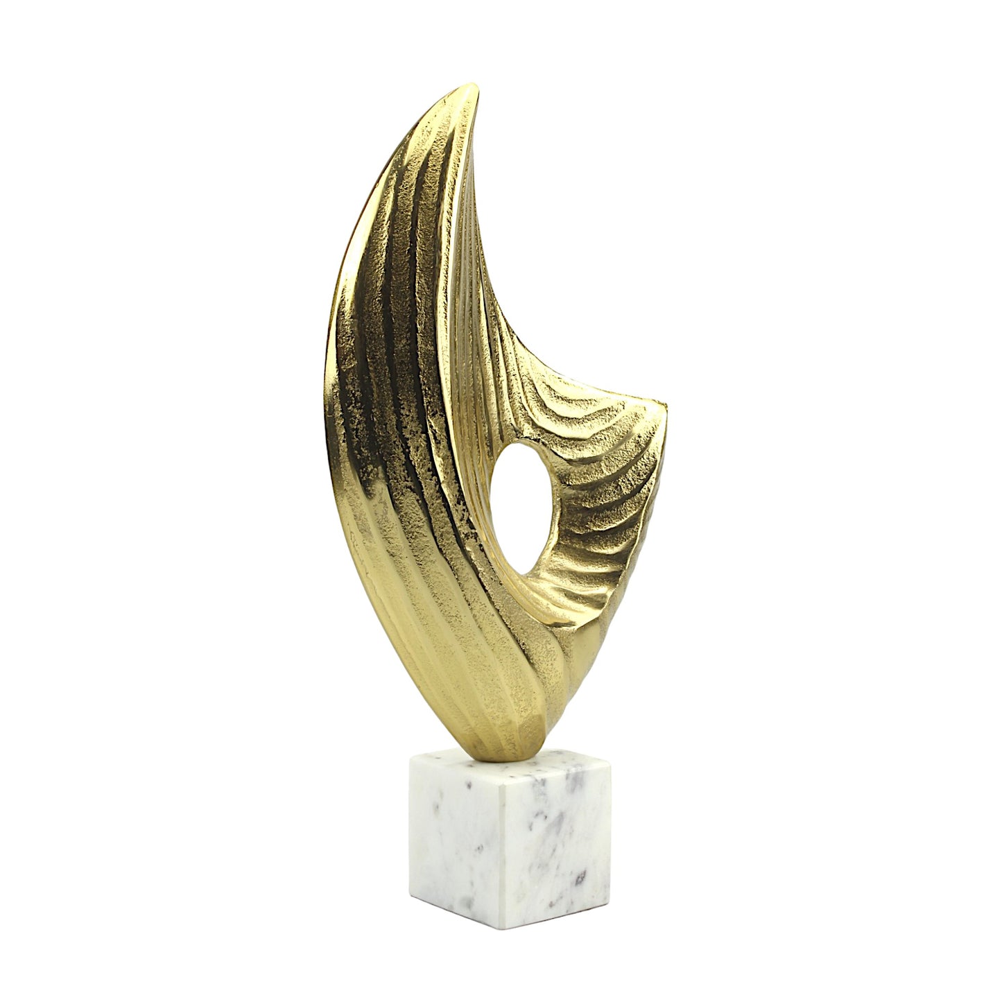 Golden Aluminum Ornament Sculpture: Handcrafted Elegance on Marble Base