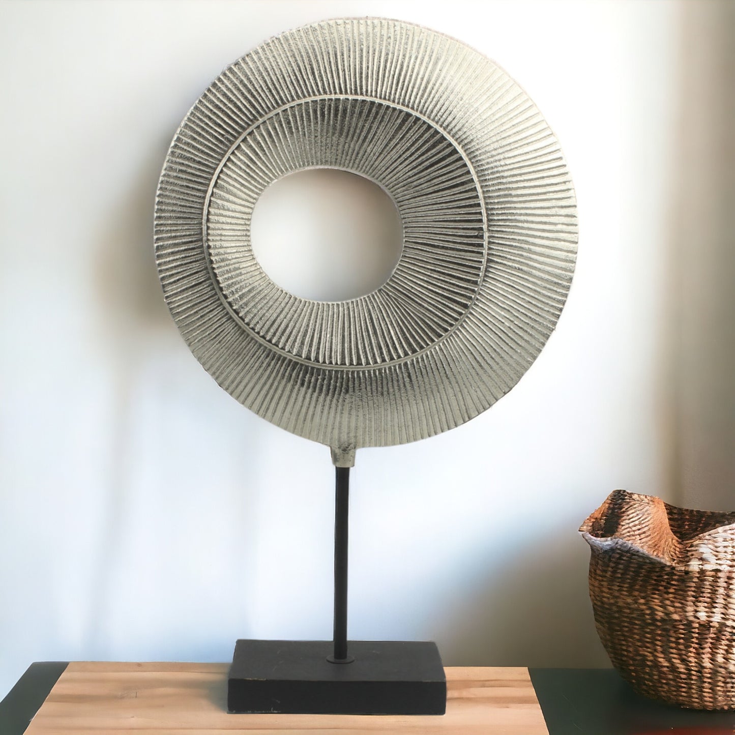 Handcrafted Silver Aluminum Sculpture Ornament on Marble Base: Timeless Elegance for Your Home