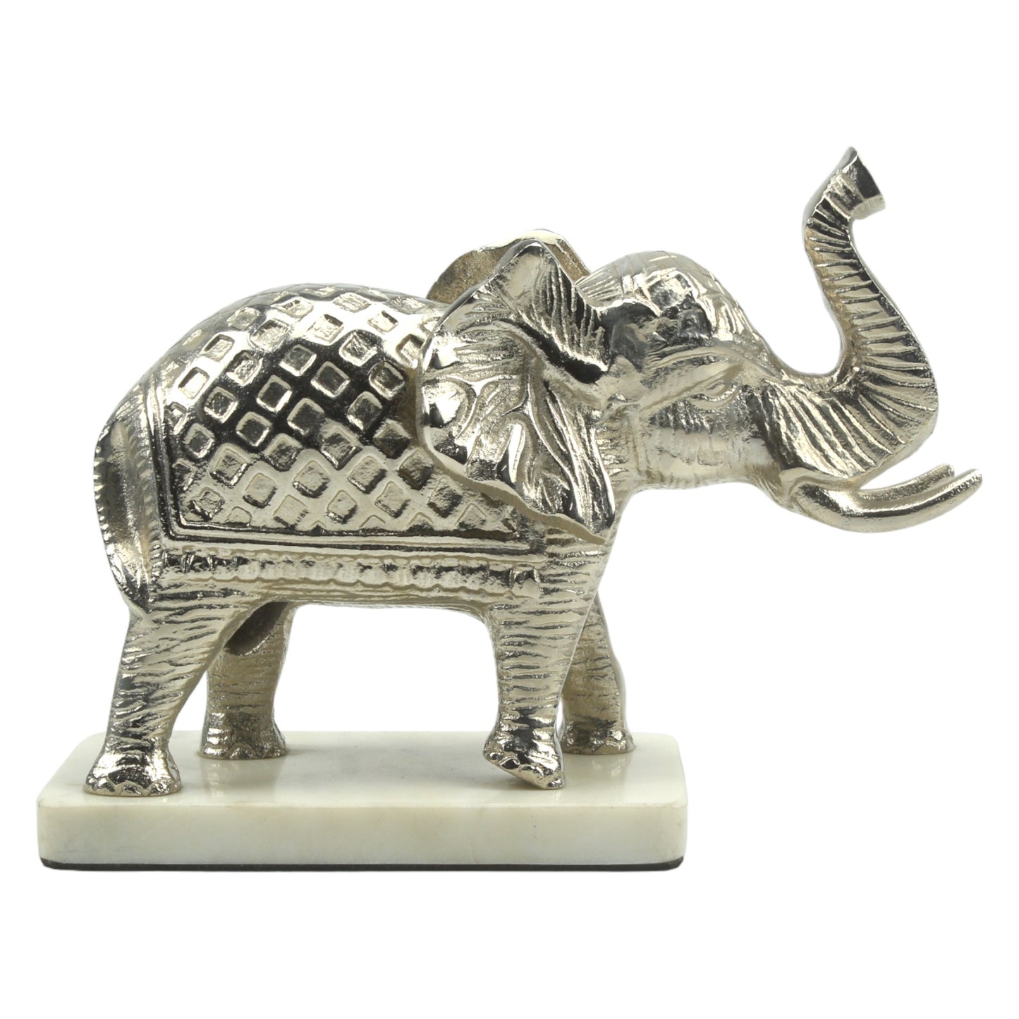 Handcrafted Silver Aluminum Elephant Sculpture on Marble Base: Majestic Ornament for Home Décor