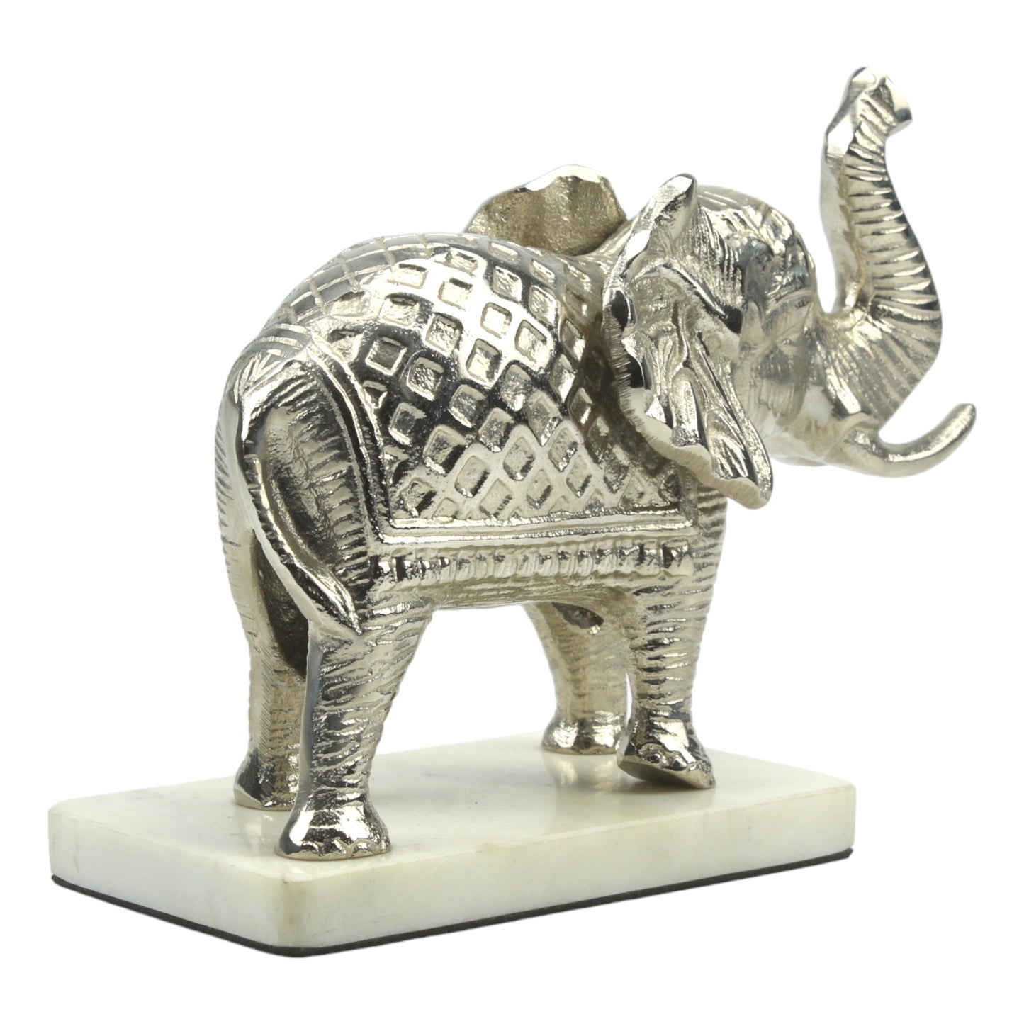 Handcrafted Silver Aluminum Elephant Sculpture on Marble Base: Majestic Ornament for Home Décor