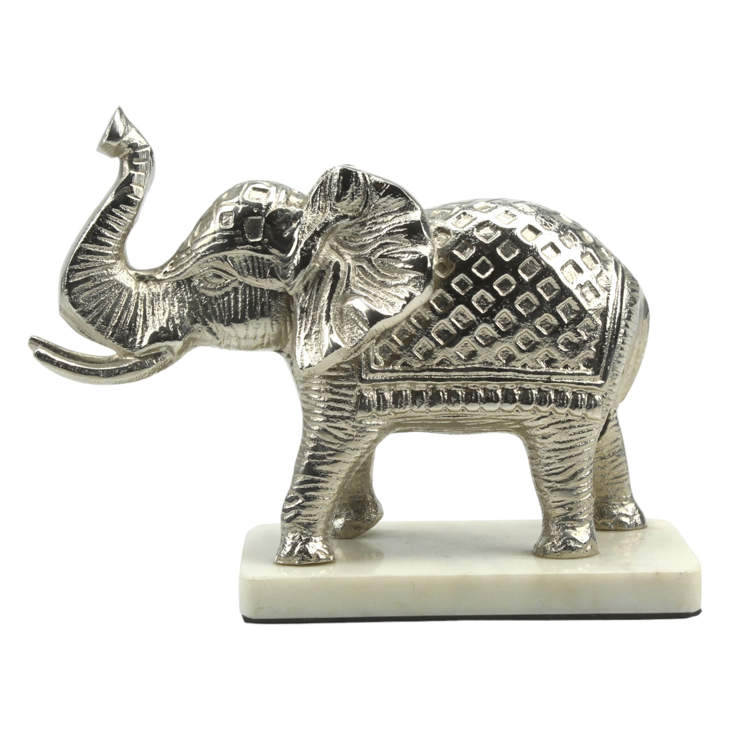 Handcrafted Silver Aluminum Elephant Sculpture on Marble Base: Majestic Ornament for Home Décor