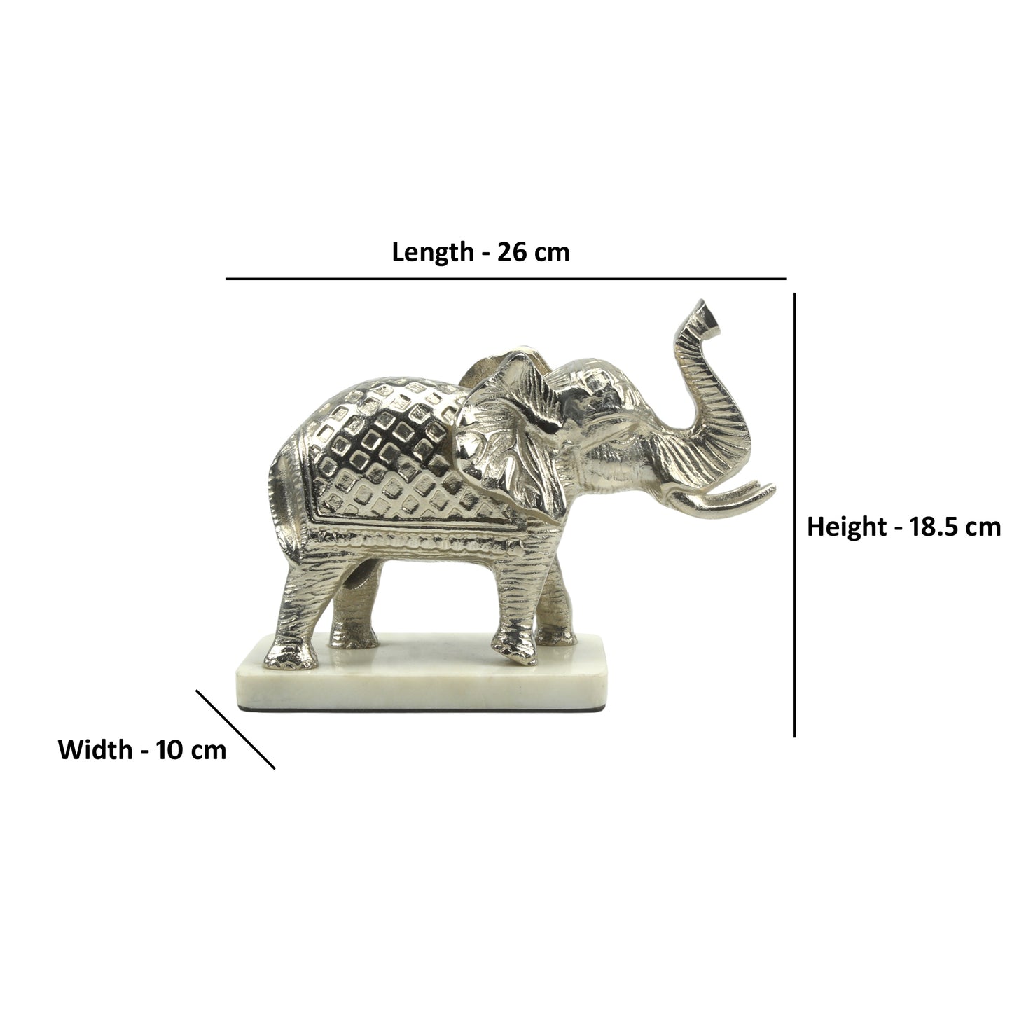 Handcrafted Silver Aluminum Elephant Sculpture on Marble Base: Majestic Ornament for Home Décor