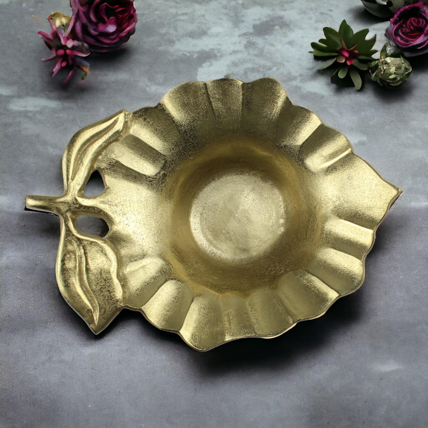 Artisan Handcrafted Golden Aluminum Leaf Bowl: Elegant Décor Accent