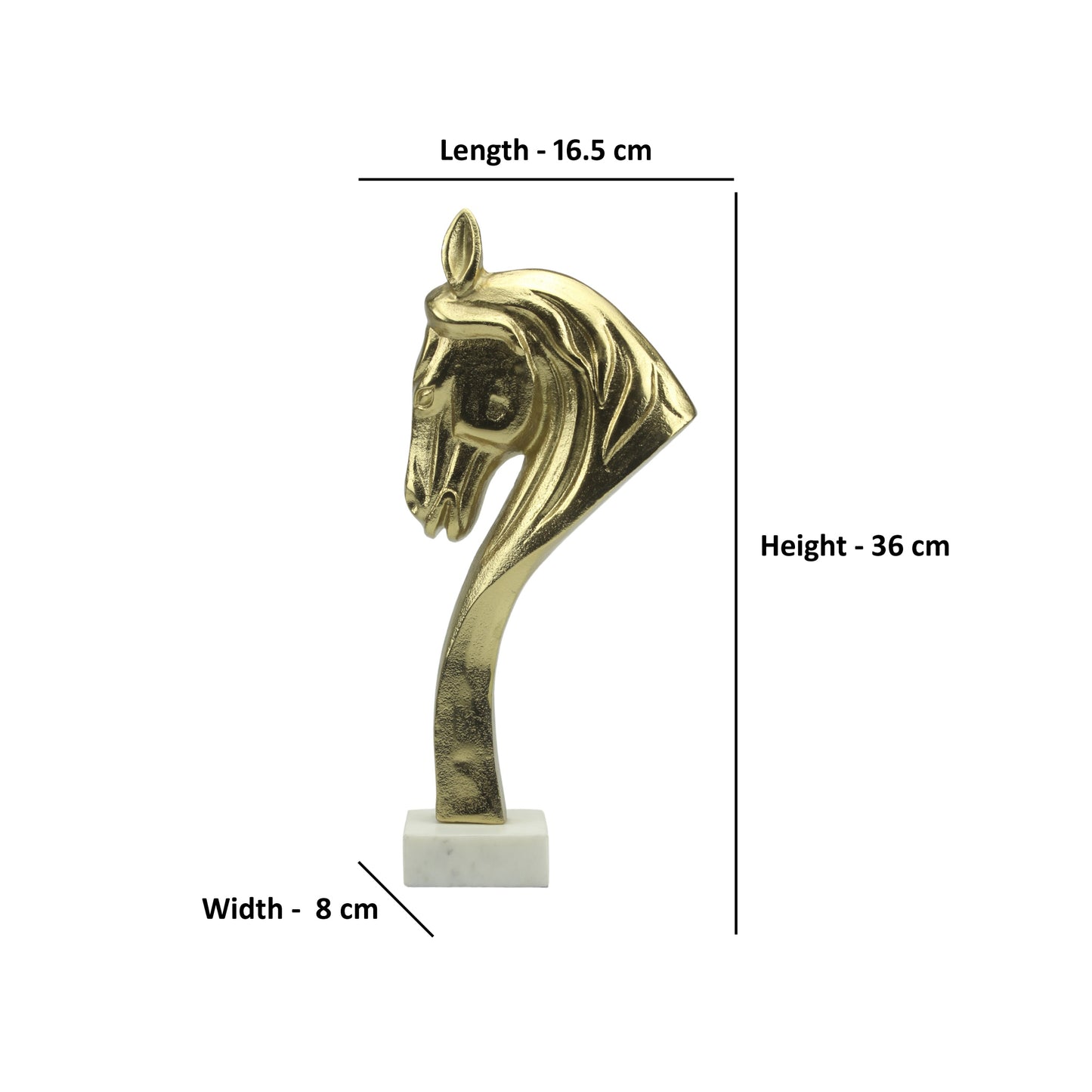 Handcrafted Golden Aluminum Horse Head Statue Figurine on Marble Base: Timeless Artistry for Home Decor
