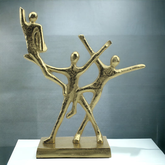 Handcrafted Golden Aluminum Dancing Humans Sculpture Ornament: Elegant Artistry for Home Decor
