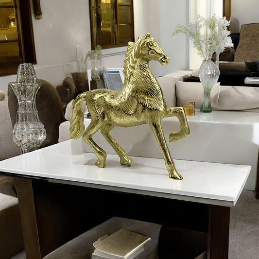 Handcrafted Golden Aluminum Horse Sculpture Ornament: Majestic Elegance for Home Decor