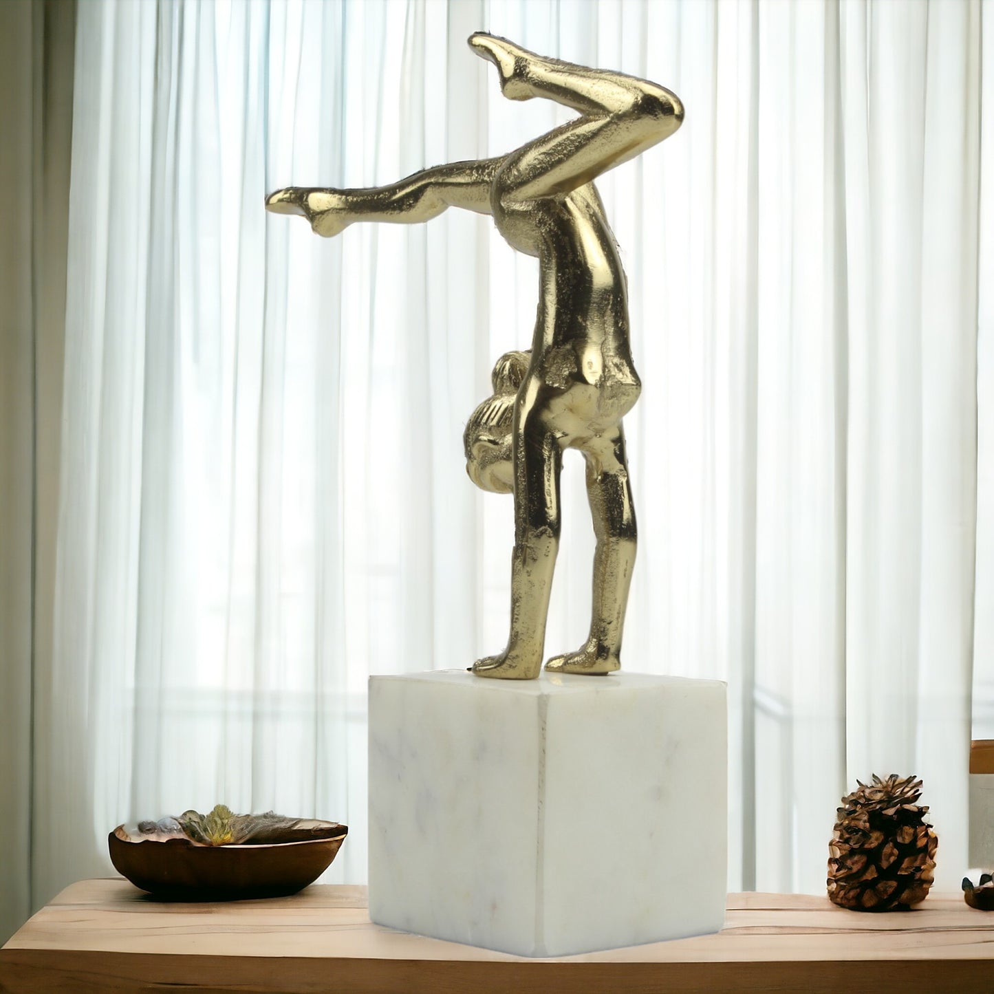 Handcrafted Golden Aluminum Yoga Lady Sculpture Ornament: Serenity Embodied for Home Decor