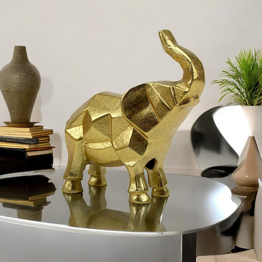 Handcrafted Golden Aluminum Elephant Sculpture Ornament: Symbol of Wisdom and Elegance for Home Decor