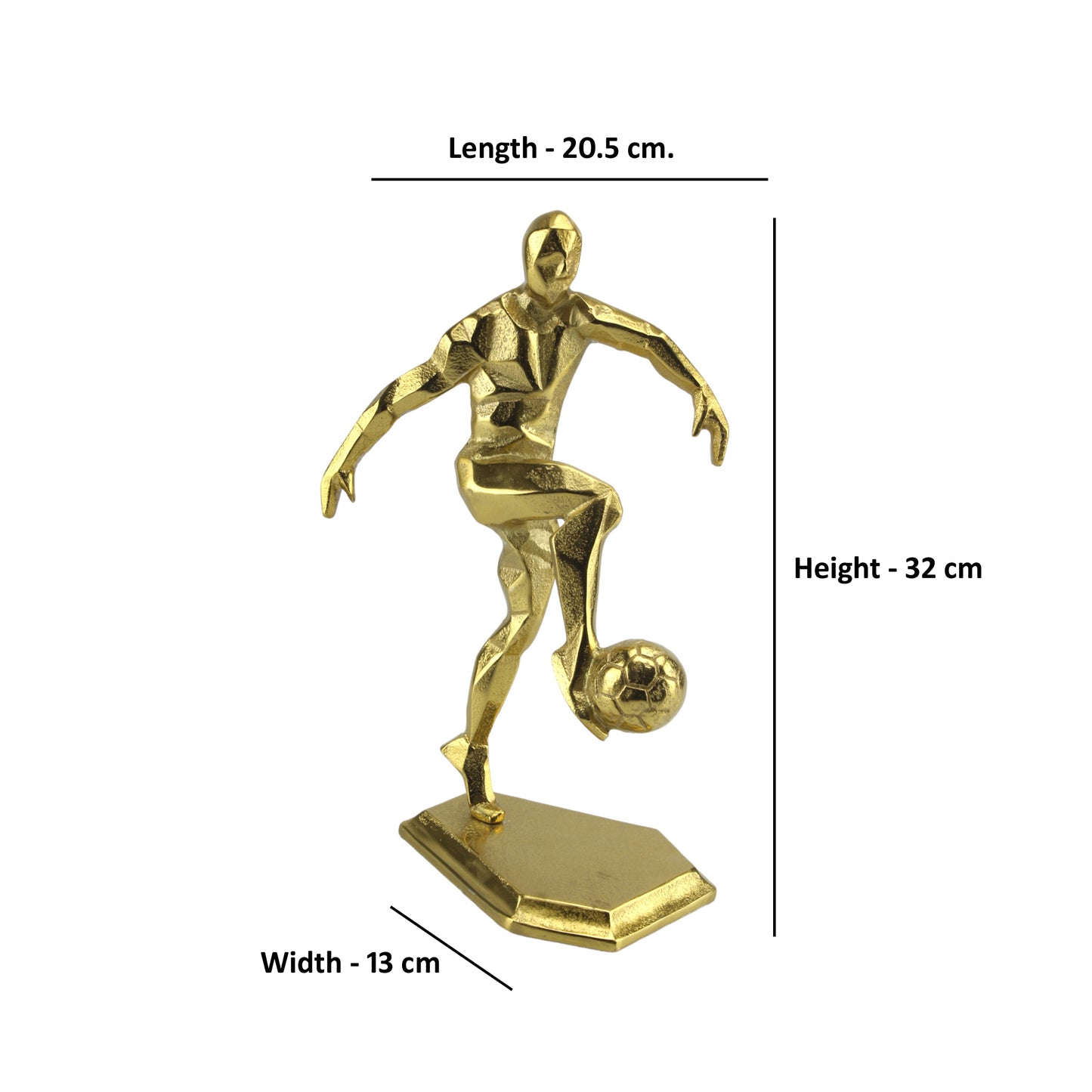 Handcrafted Golden Aluminium Football Player Ornament: Decorative Home Accent