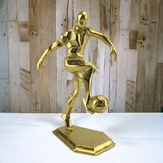 Handcrafted Golden Aluminium Football Player Ornament: Decorative Home Accent