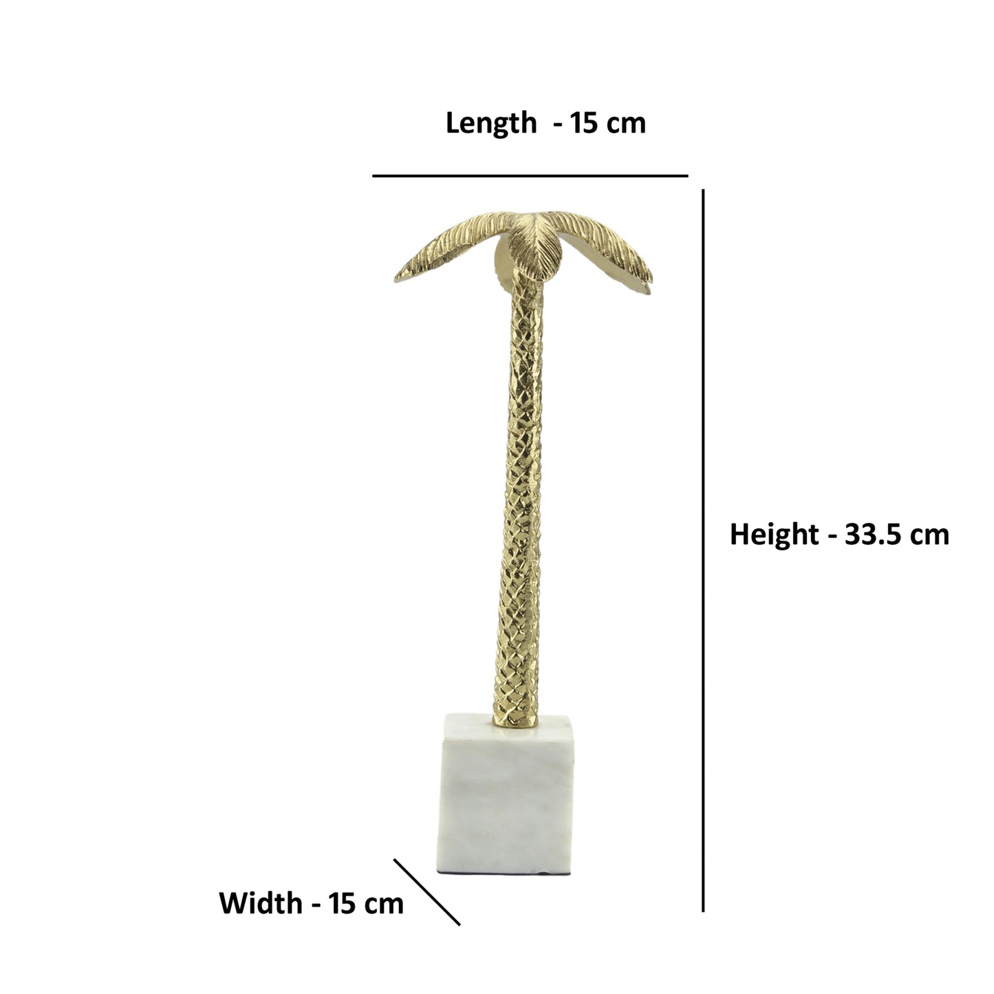 Golden Aluminum Handcrafted Coconut Tree on Marble Base: Elegant Sculptural Ornament