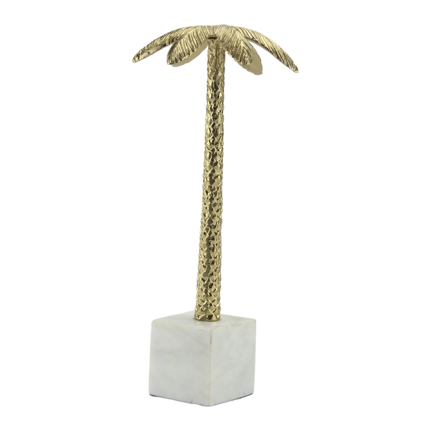 Golden Aluminum Handcrafted Coconut Tree on Marble Base: Elegant Sculptural Ornament