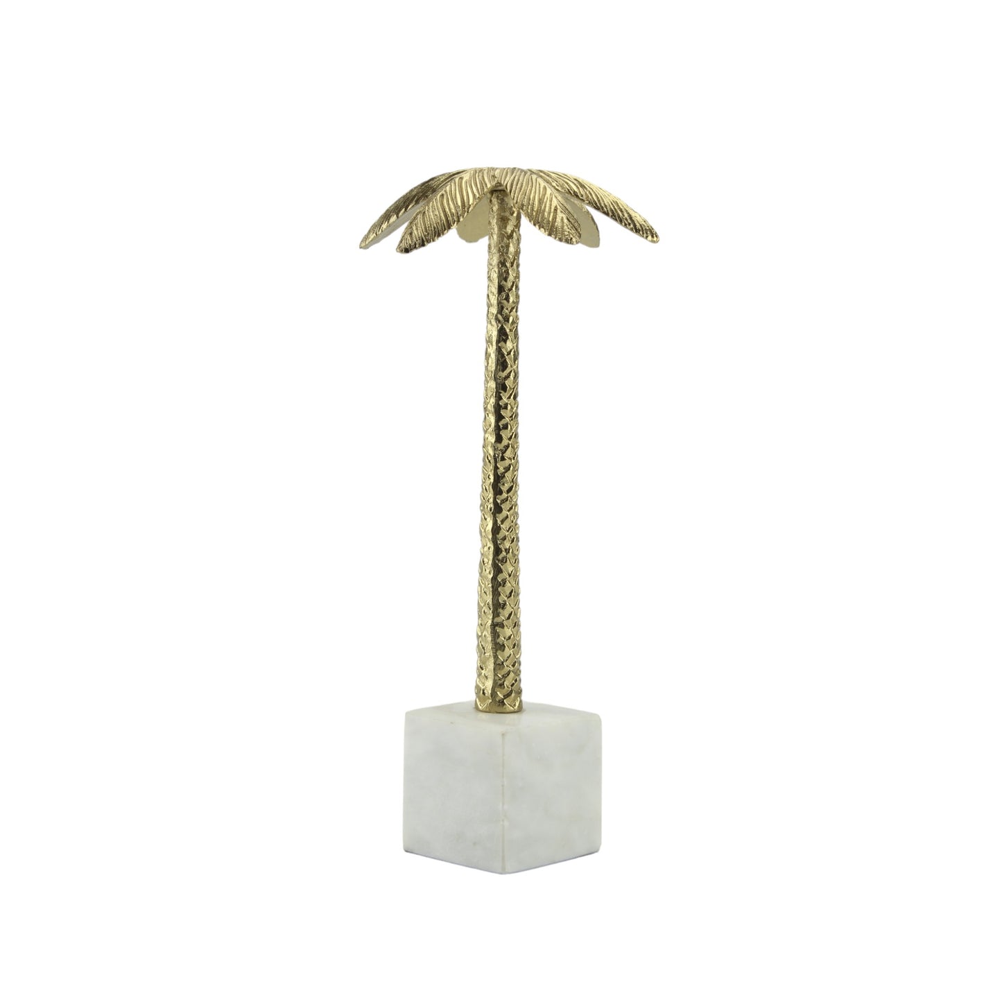 Golden Aluminum Handcrafted Coconut Tree on Marble Base: Elegant Sculptural Ornament