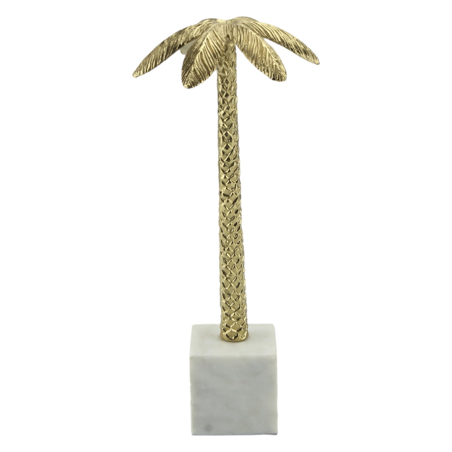 Golden Aluminum Handcrafted Coconut Tree on Marble Base: Elegant Sculptural Ornament