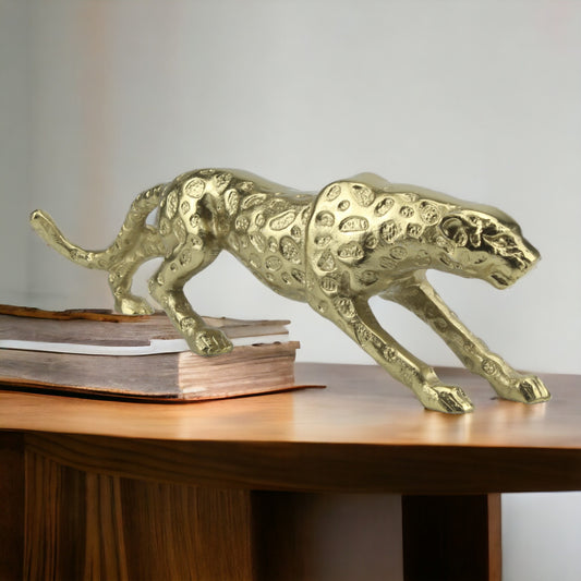 Handcrafted Golden Leopard Sculpture: Exquisite Decor Accent