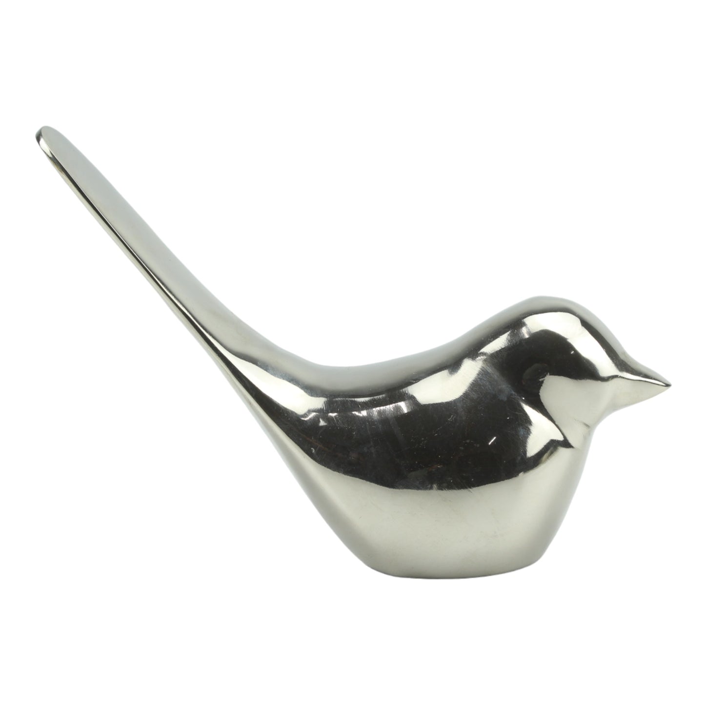 Handcrafted Silver Aluminium Bird Sculpture: Elegant Home Decor Accent