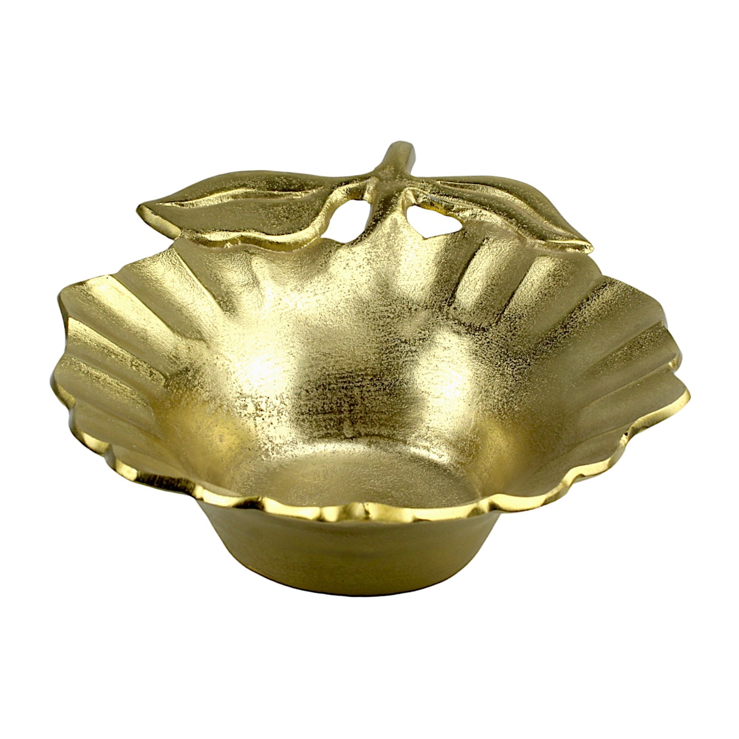 Artisan Handcrafted Golden Aluminum Leaf Bowl: Elegant Décor Accent