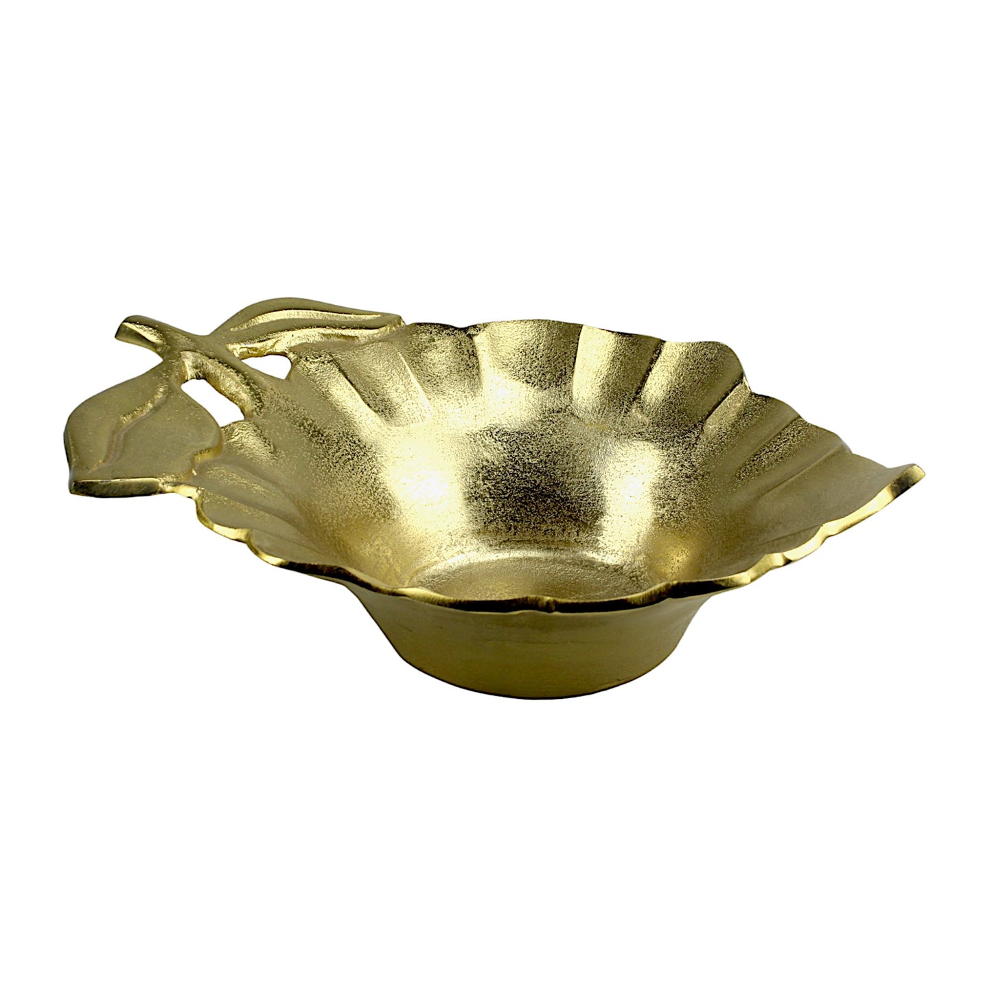 Artisan Handcrafted Golden Aluminum Leaf Bowl: Elegant Décor Accent