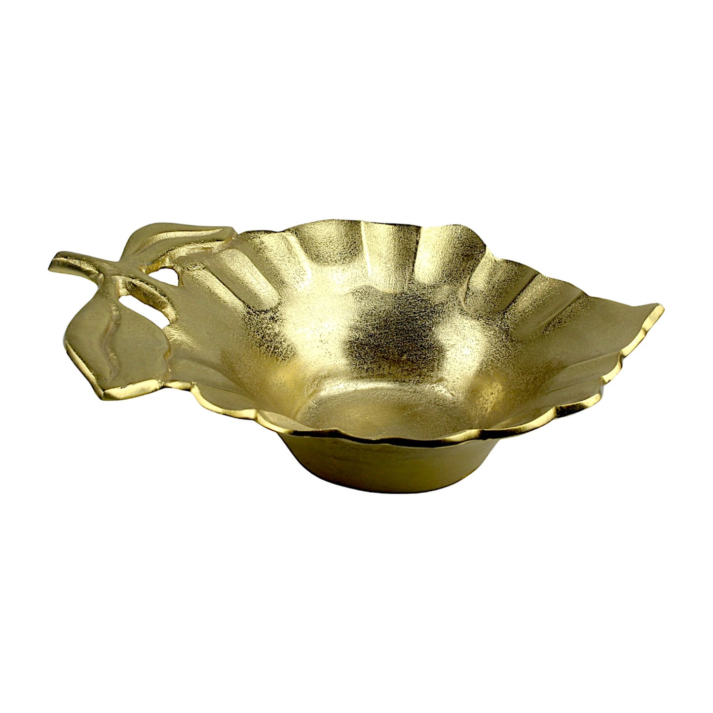 Artisan Handcrafted Golden Aluminum Leaf Bowl: Elegant Décor Accent