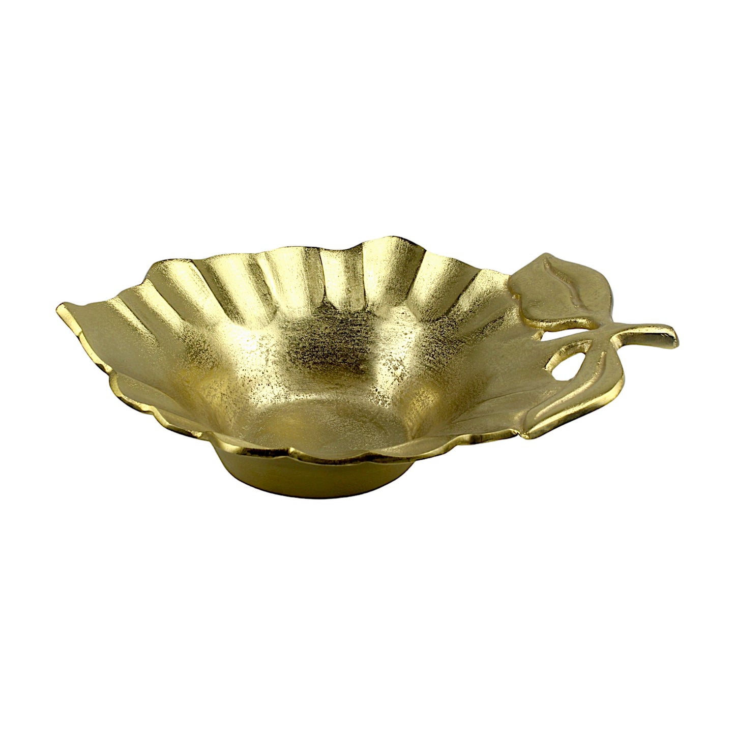 Artisan Handcrafted Golden Aluminum Leaf Bowl: Elegant Décor Accent