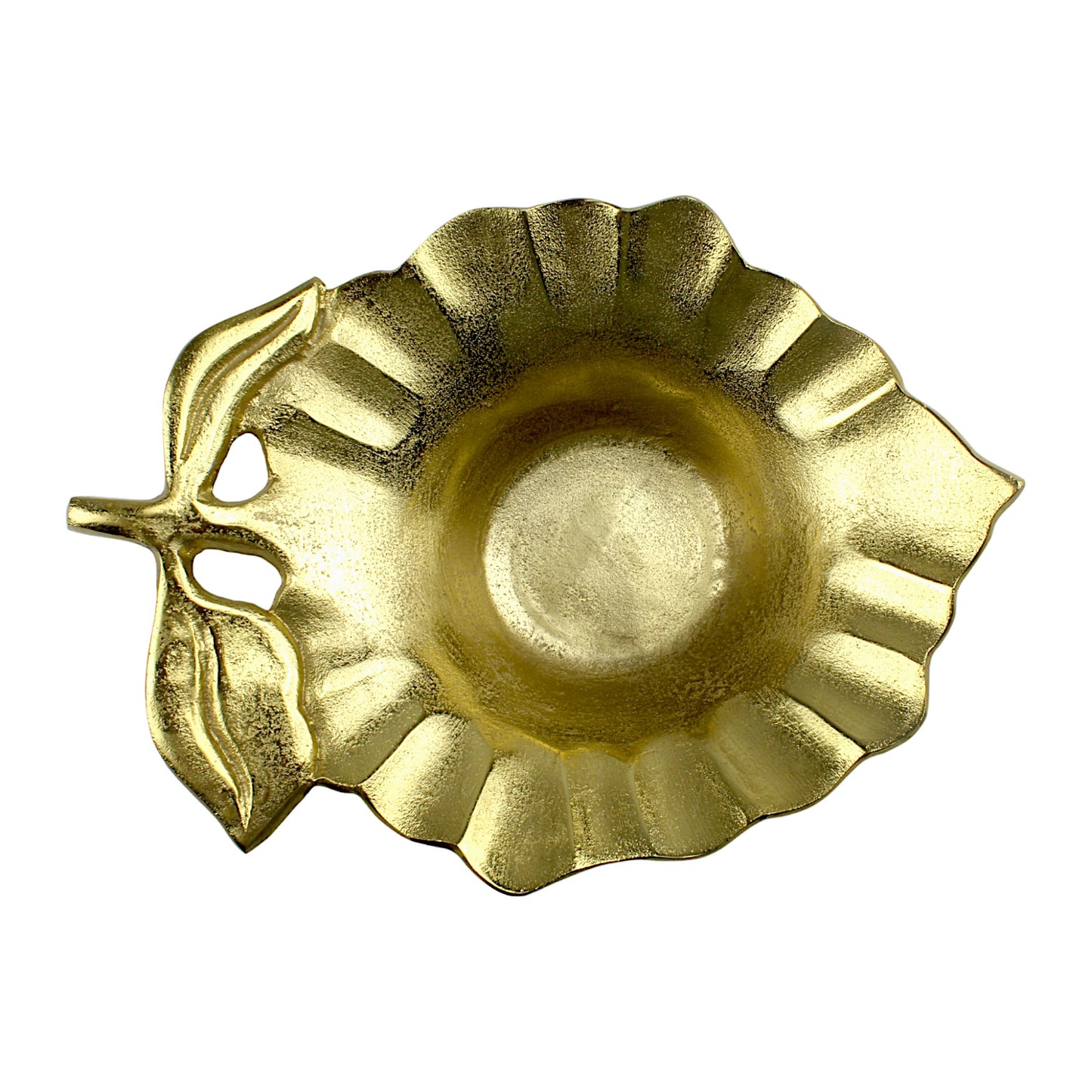 Artisan Handcrafted Golden Aluminum Leaf Bowl: Elegant Décor Accent