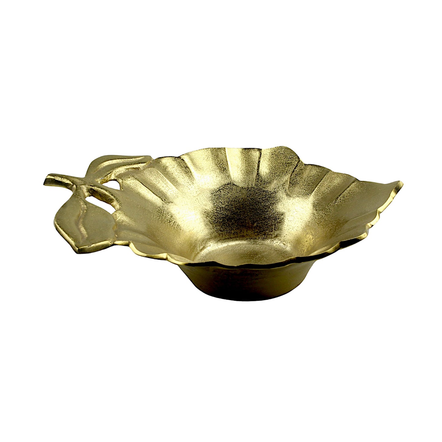 Artisan Handcrafted Golden Aluminum Leaf Bowl: Elegant Décor Accent