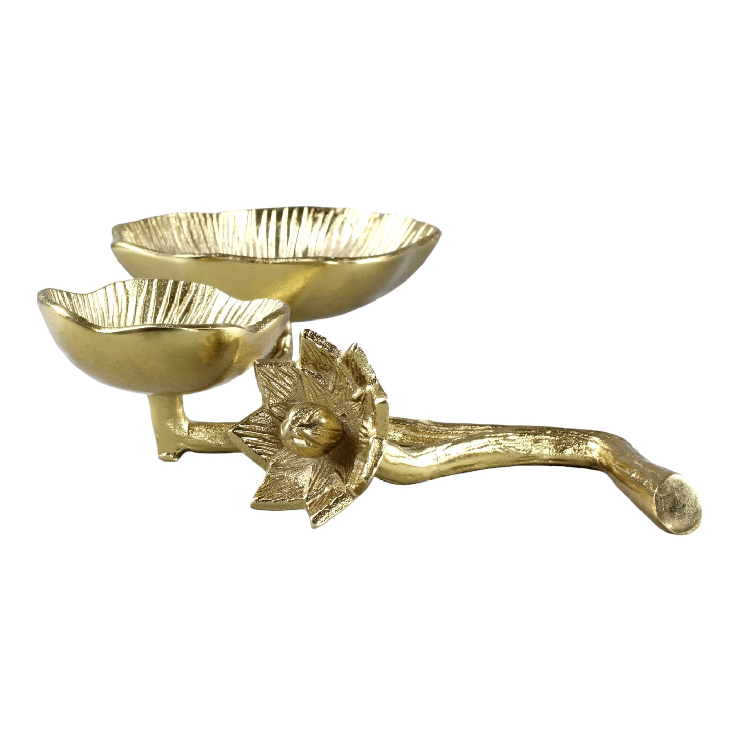 Aluminum Flower Golden Double Bowl on Leaf - Artisanal Home Décor Accent