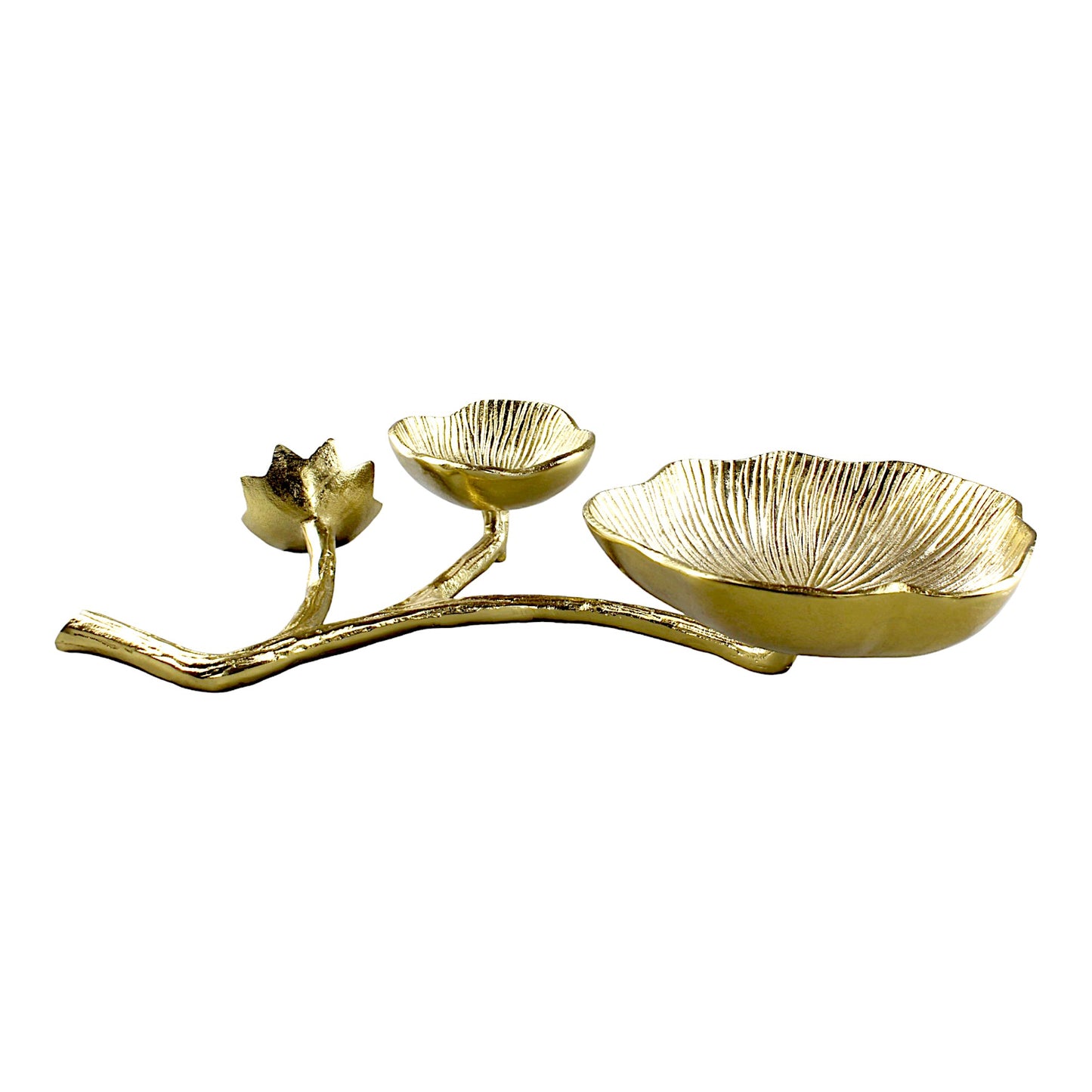Aluminum Flower Golden Double Bowl on Leaf - Artisanal Home Décor Accent