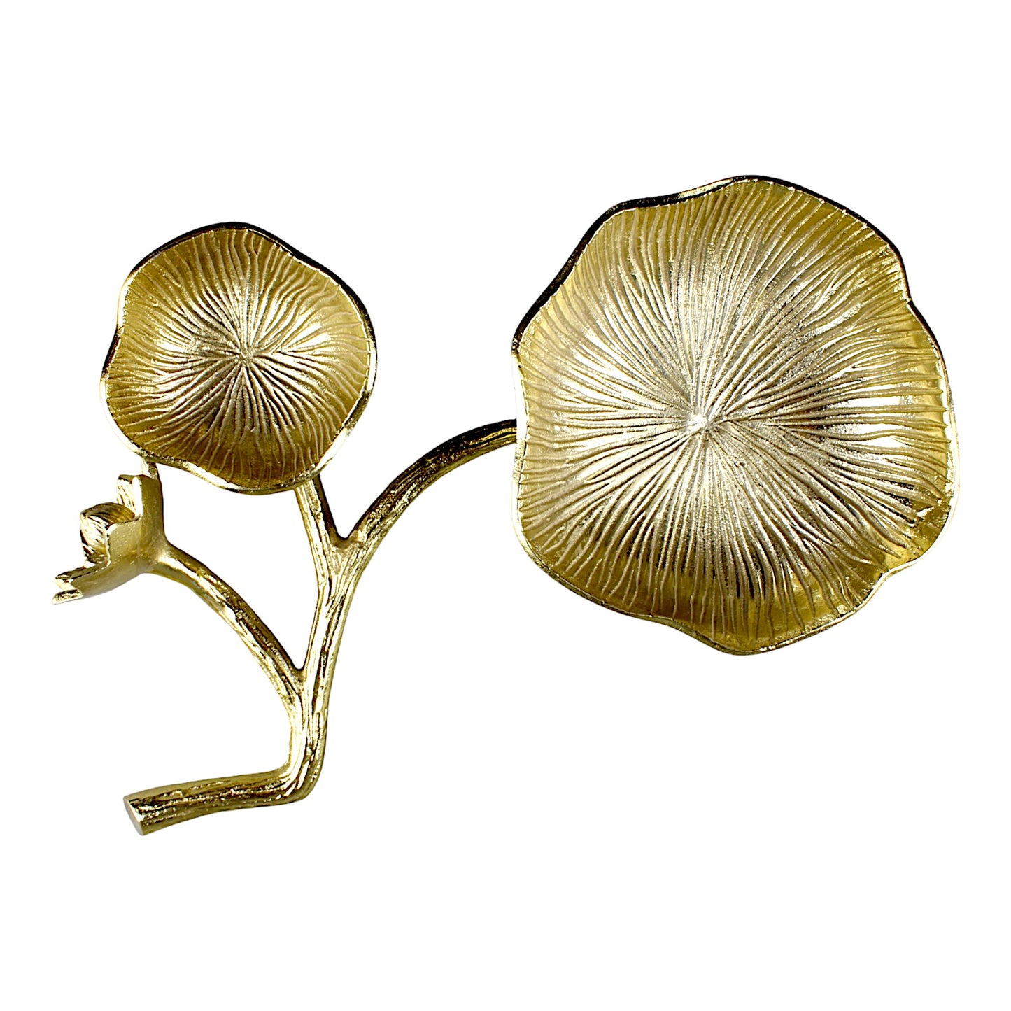 Aluminum Flower Golden Double Bowl on Leaf - Artisanal Home Décor Accent