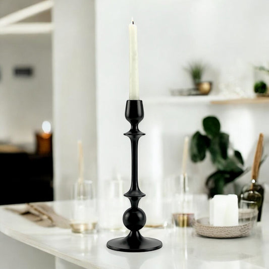 Sleek Noir: Handcrafted Black Aluminum Large Candle Holder | Modern Home Decor