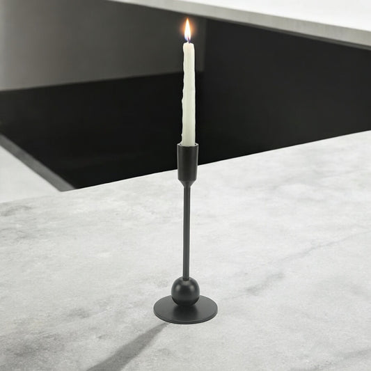 Sleek Black: Modern Aluminum Large Candle Holder | Elegant Home Decor Accent