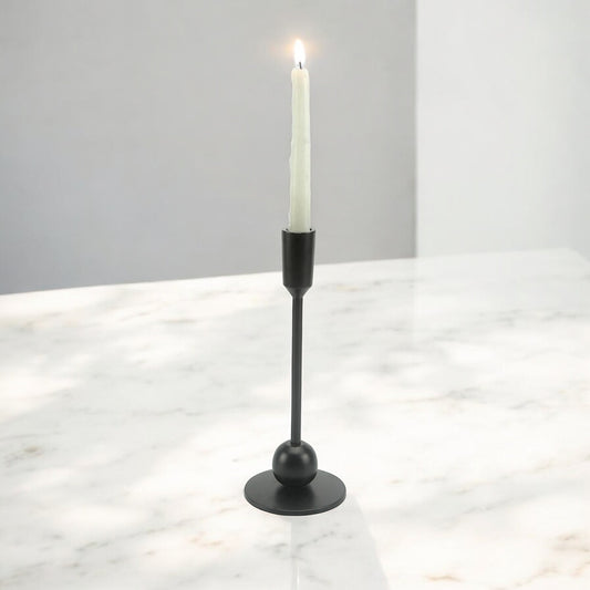 Sleek Black: Modern Aluminum Medium Candle Holder | Elegant Home Decor Accent