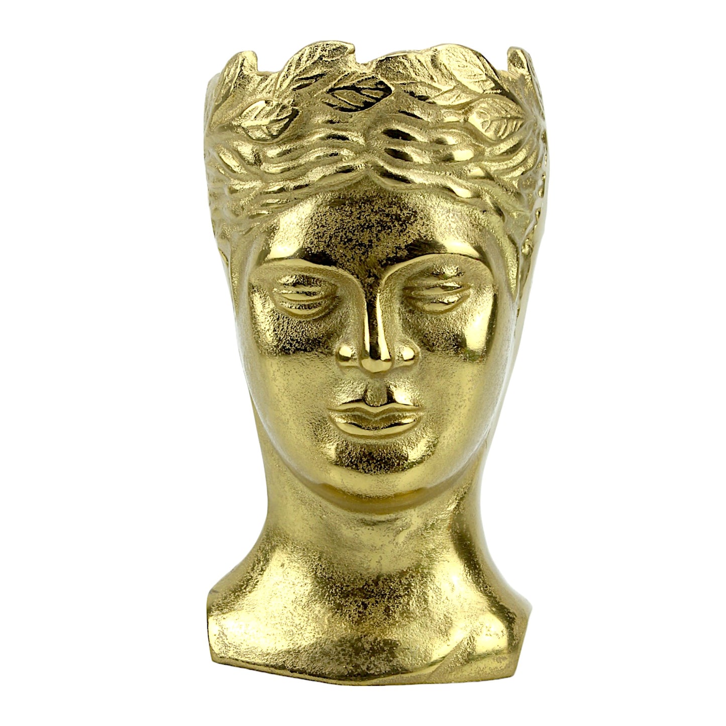 Golden Aluminum Handcrafted Human Face Flower Vase: Unique Home Décor Statement Piece