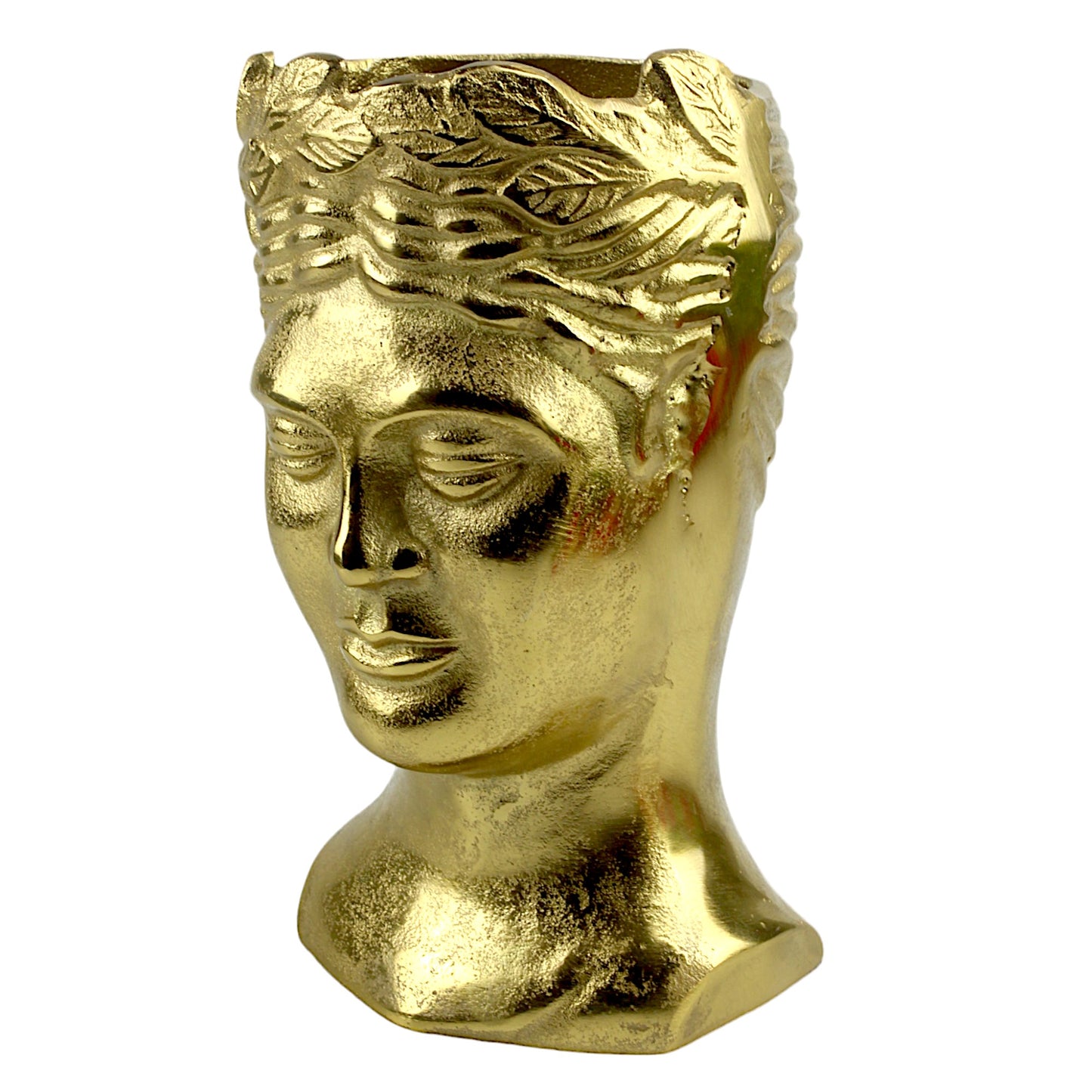 Golden Aluminum Handcrafted Human Face Flower Vase: Unique Home Décor Statement Piece
