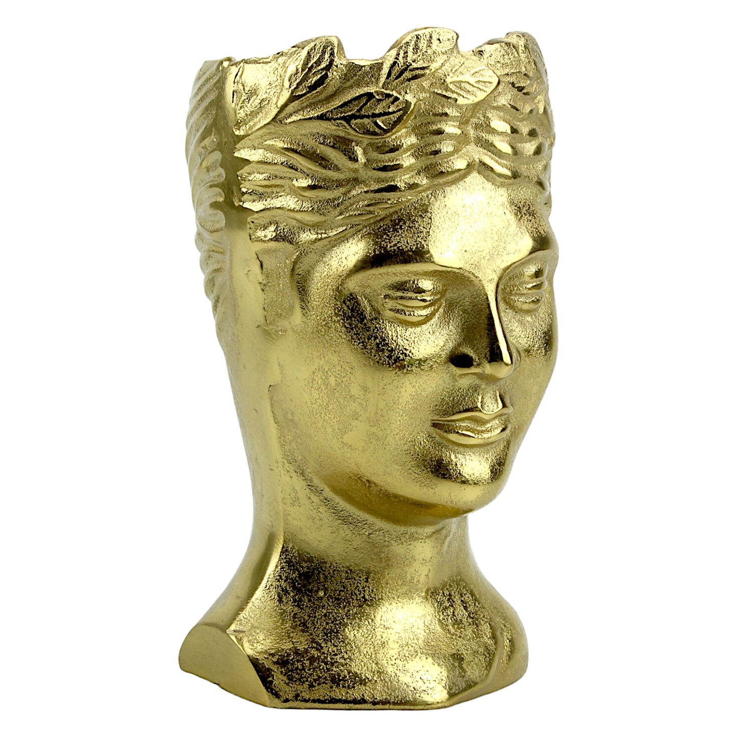 Golden Aluminum Handcrafted Human Face Flower Vase: Unique Home Décor Statement Piece