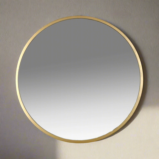 Luxurious Round Mirror with Golden Metal Frame