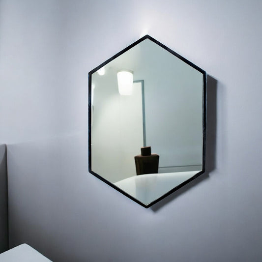 Modern Hexagonal Hanging Mirror with Metal Frame
