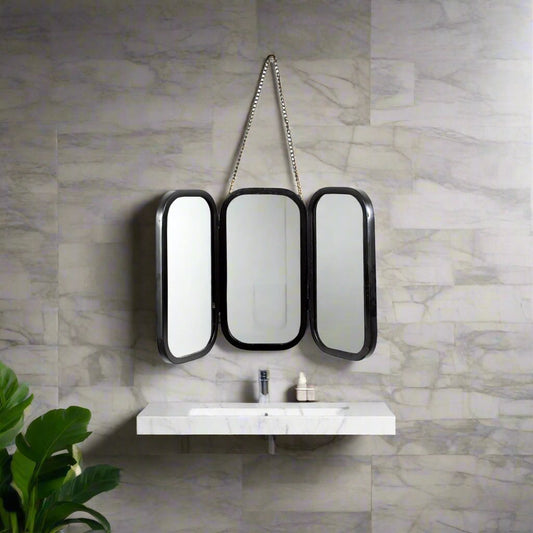 Sleek Black Triple Wall Hanging Mirror