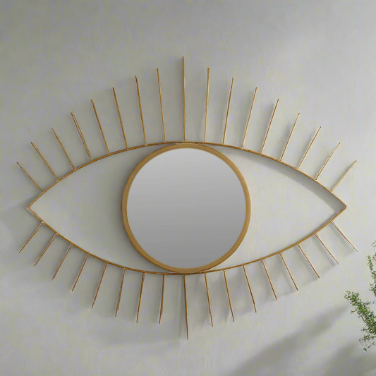Luxurious Golden Round Mirror in Eyes-Shaped Metal Frame