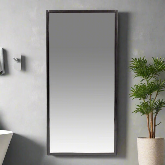 Handcrafted Black Metal Wall Mirror with Storage Shelves – Modern Minimalist Design