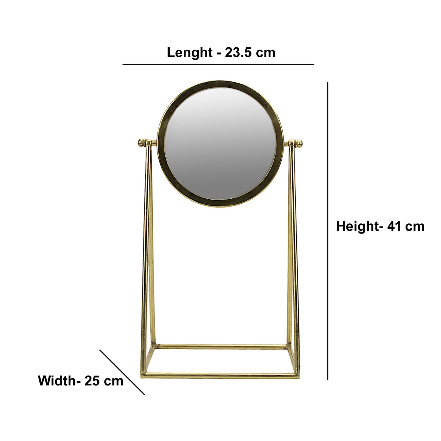 A Round Rotatable Vanity Mirror in Metal Frame with Metal Stand