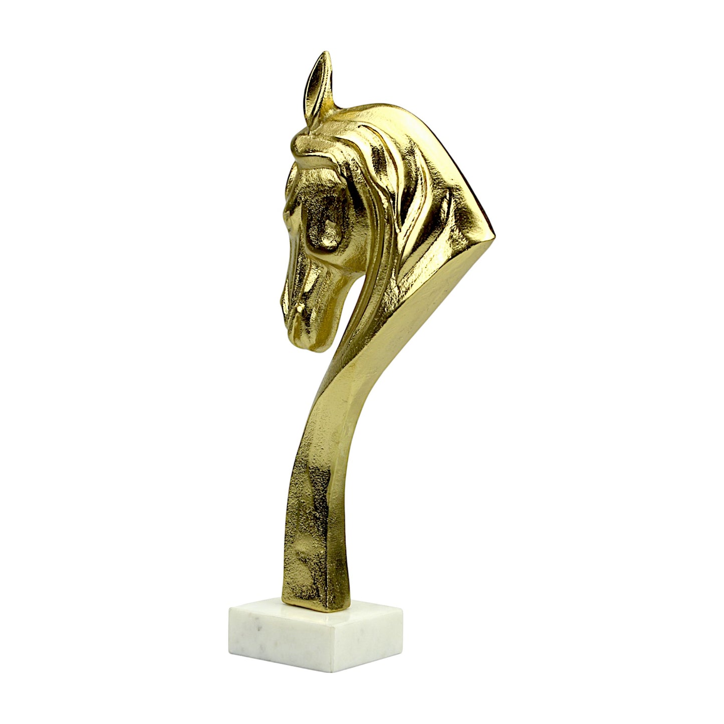 Handcrafted Golden Aluminum Horse Head Statue Figurine on Marble Base: Timeless Artistry for Home Decor