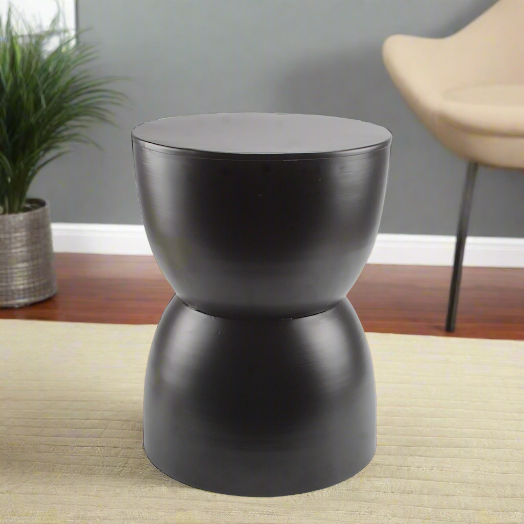 Black Hourglass-Shaped Decorative Stool - Modern Accent Piece for Home and Office