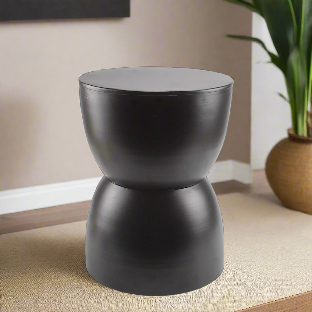 Black Hourglass-Shaped Decorative Stool - Modern Accent Piece for Home and Office
