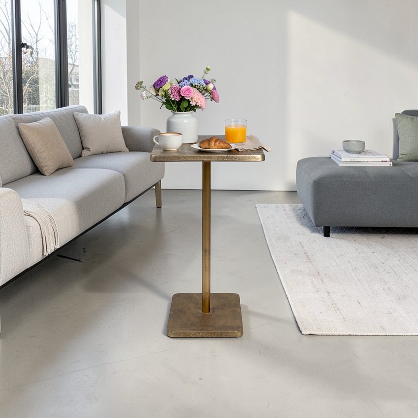 Square Metal Side Table | Modern Minimal Accent Table for Living Room & Bedside (21.25 Inch Height)