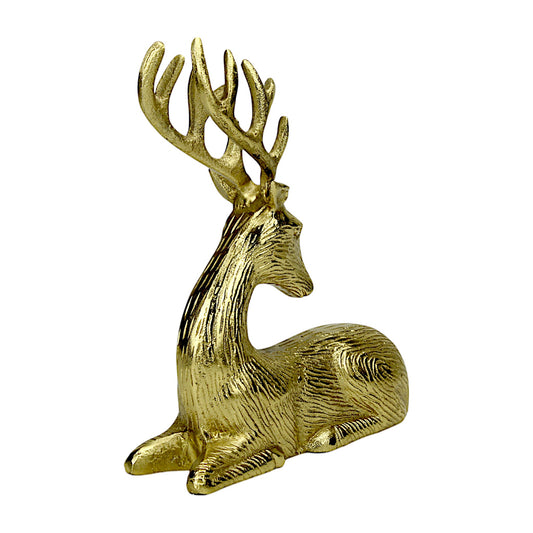 Golden Aluminum Handcrafted Sitting Deer – Elegant Christmas & Holiday Decor | Hind Decor