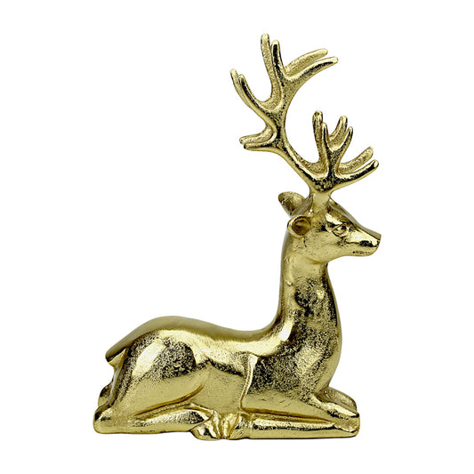 Golden Aluminum Handcrafted Sitting Deer – Elegant Christmas & Holiday Decor | Hind Decor